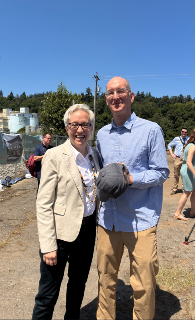 Tina Kotek and Ben Schonberger at tumwata village groundbreaking
